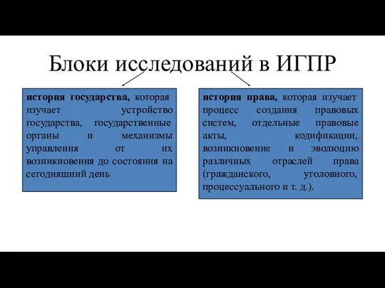 Блоки исследований в ИГПР история государства, которая изучает устройство государства,