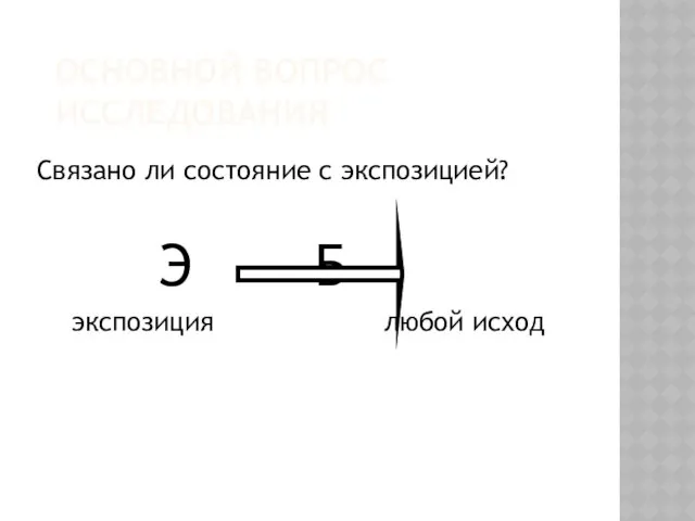 ОСНОВНОЙ ВОПРОС ИССЛЕДОВАНИЯ Связано ли состояние с экспозицией? Э Б экспозиция любой исход