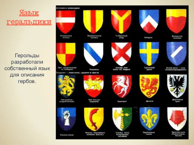 Язык геральдики Герольды разработали собственный язык для описания гербов.