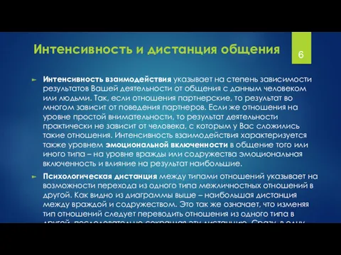 Интенсивность взаимодействия указывает на степень зависимости результатов Вашей деятельности от