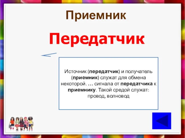 Приемник Передатчик Источник (передатчик) и получатель (приемник) служат для обмена