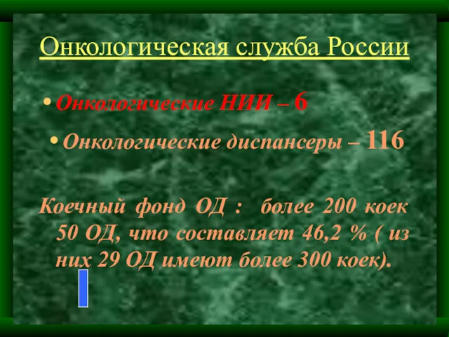 Онкологическая служба России Онкологические НИИ – 6 Онкологические диспансеры –