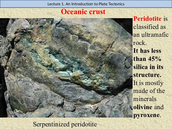 Lecture 1. An Introduction to Plate Tectonics Oceanic crust Serpentinized