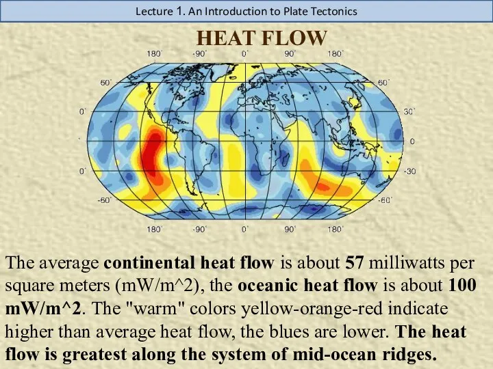 Lecture 1. An Introduction to Plate Tectonics HEAT FLOW The average continental heat