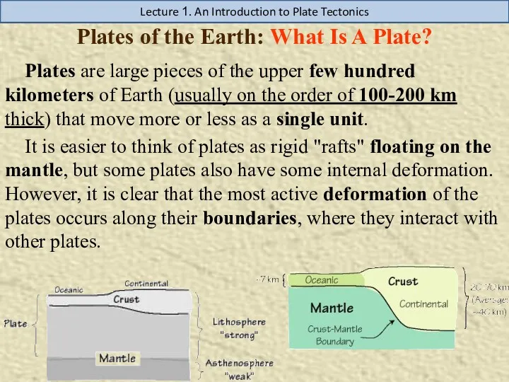Plates of the Earth: What Is A Plate? Lecture 1. An Introduction to