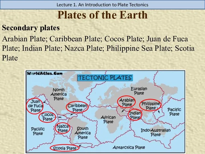 Plates of the Earth Lecture 1. An Introduction to Plate Tectonics Secondary plates