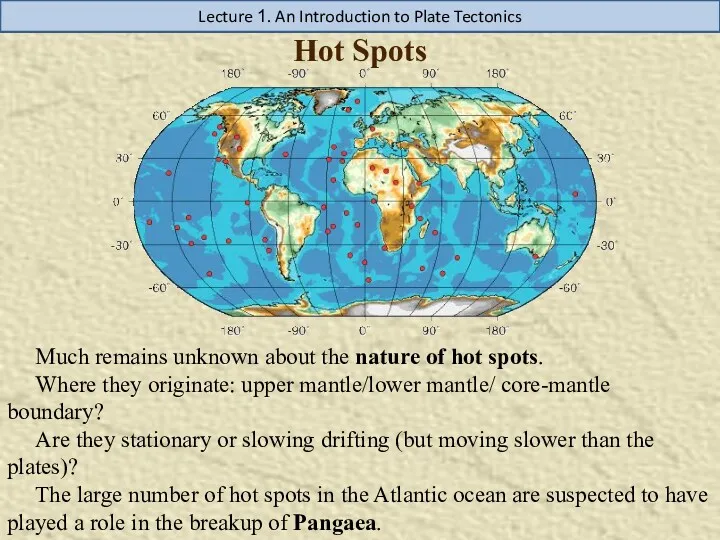 Hot Spots Lecture 1. An Introduction to Plate Tectonics Much remains unknown about
