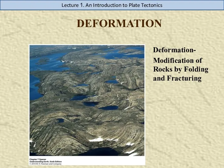 DEFORMATION Deformation- Modification of Rocks by Folding and Fracturing Lecture 1. An Introduction to Plate Tectonics