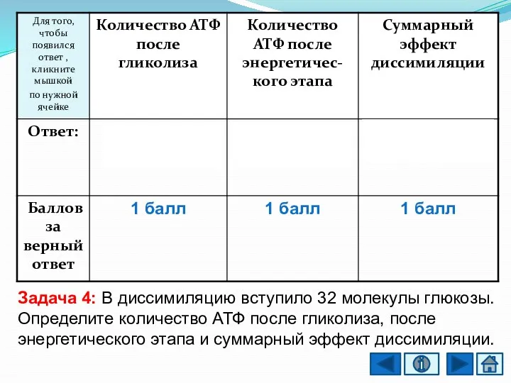 Задача 4: В диссимиляцию вступило 32 молекулы глюкозы. Определите количество