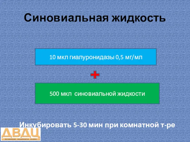 Синовиальная жидкость 10 мкл гиалуронидазы 0,5 мг/мл 500 мкл синовиальной