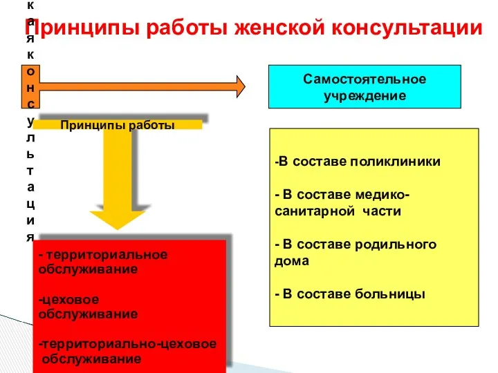 Принципы работы женской консультации Женская консультация Самостоятельное учреждение Принципы работы