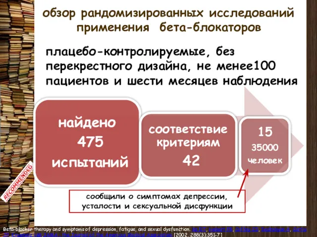 обзор рандомизированных исследований применения бета-блокаторов плацебо-контролируемые, без перекрестного дизайна, не