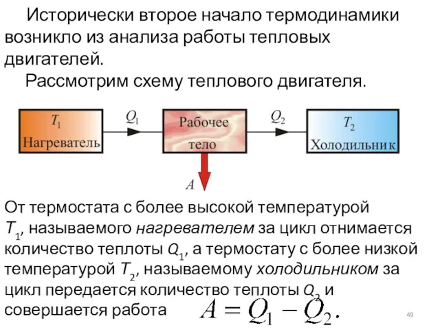 Исторически второе начало термодинамики возникло из анализа работы тепловых двигателей.