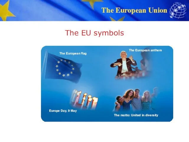 The EU symbols The European flag The European anthem Europe Day, 9 May