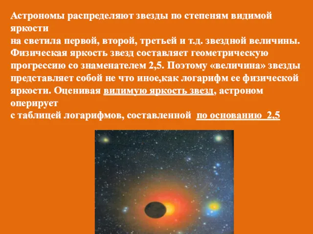 Астрономы распределяют звезды по степеням видимой яркости на светила первой,