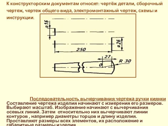 К конструкторским документам относят: чертёж детали, сборочный чертеж, чертеж общего