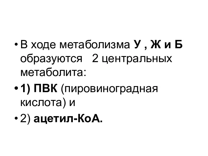 В ходе метаболизма У , Ж и Б образуются 2