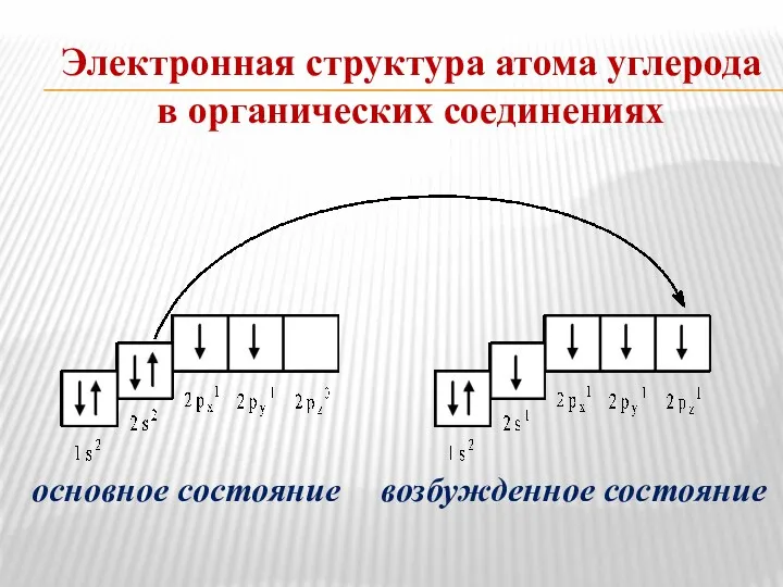 Электронная структура атома углерода в органических соединениях основное состояние возбужденное состояние