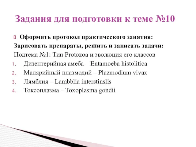 Оформить протокол практического занятия: Зарисовать препараты, решить и записать задачи: