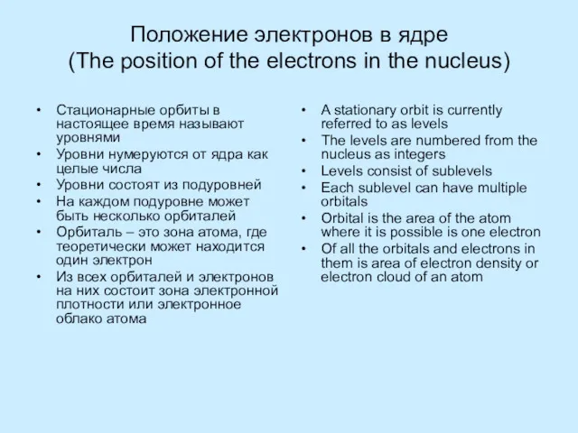 Положение электронов в ядре (The position of the electrons in