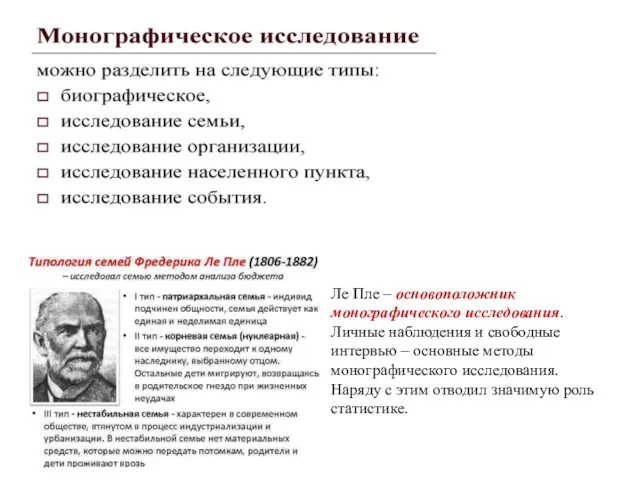 Ле Пле – основоположник монографического исследования. Личные наблюдения и свободные