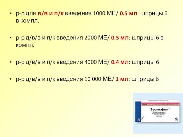 р-р для в/в и п/к введения 1000 МЕ/ 0.5 мл: шприцы 6 в