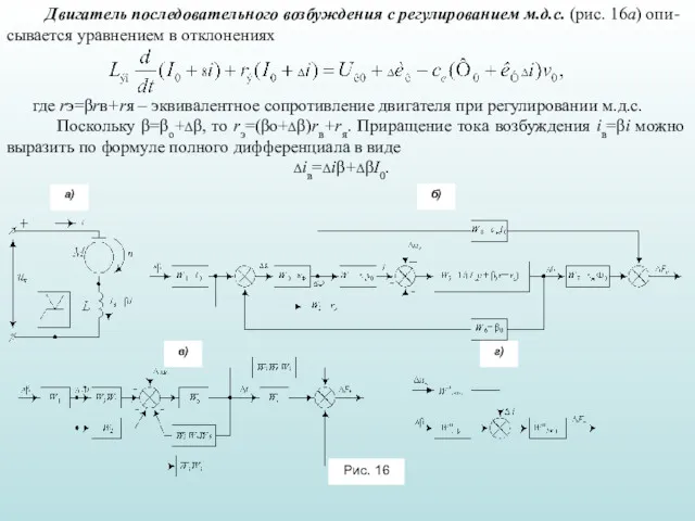 Двигатель последовательного возбуждения с регулированием м.д.с. (рис. 16а) опи-сывается уравнением