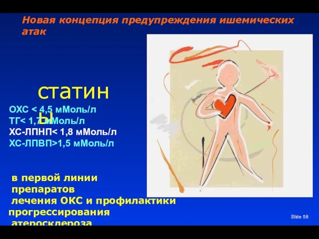 Slide Новая концепция предупреждения ишемических атак статины в первой линии