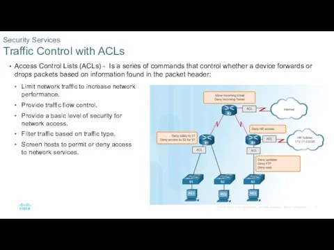 Access Control Lists (ACLs) - Is a series of commands that control whether