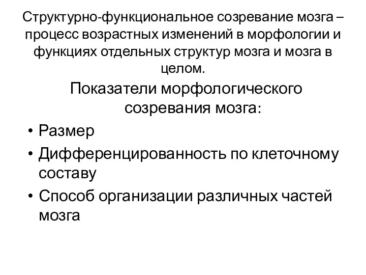 Структурно-функциональное созревание мозга – процесс возрастных изменений в морфологии и