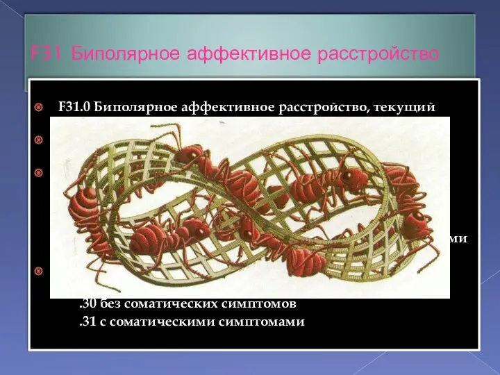 F31 Биполярное аффективное расстройство F31.0 Биполярное аффективное расстройство, текущий гипоманиакальный