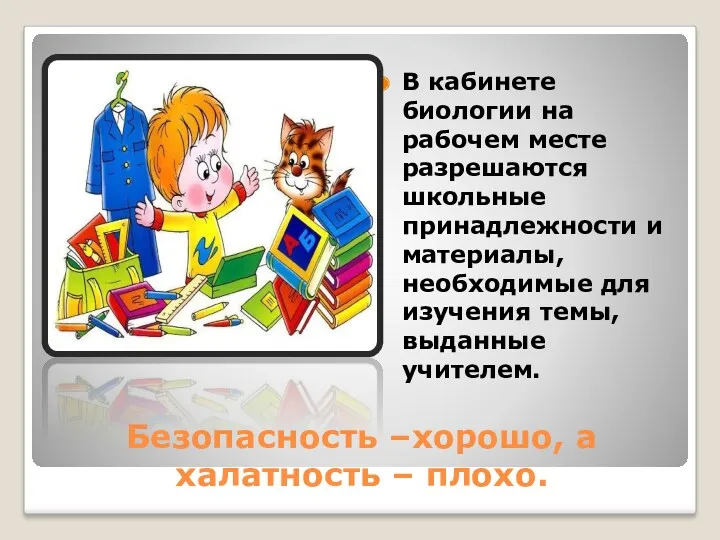 Безопасность –хорошо, а халатность – плохо. В кабинете биологии на