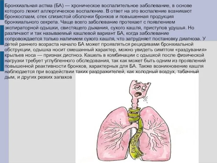 Бронхиальная астма (БА) — хроническое воспалительное заболевание, в основе которого