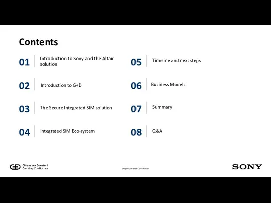 Introduction to Sony and the Altair solution Contents 01 02