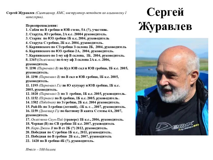 Сергей Журавлев Сергей Журавлев (Сыктывкар, КМС, инструктор-методист по альпинизму 1