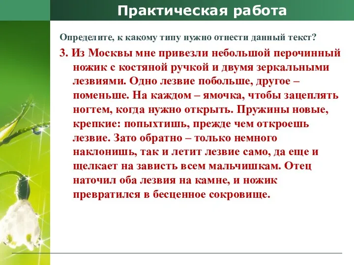 Практическая работа Определите, к какому типу нужно отнести данный текст?