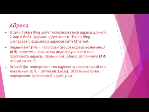 Адреса В сети Token Ring могут использоваться адреса длиной 2