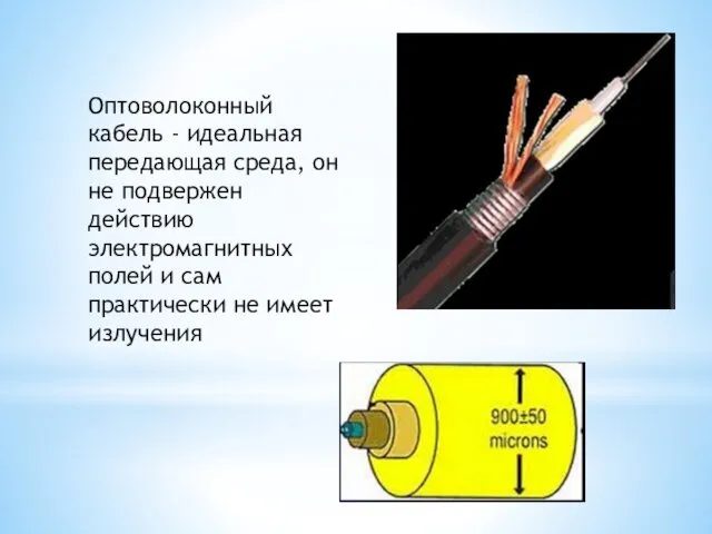 Оптоволоконный кабель - идеальная передающая среда, он не подвержен действию электромагнитных полей и