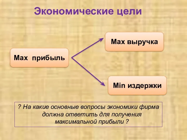 Экономические цели ? На какие основные вопросы экономики фирма должна