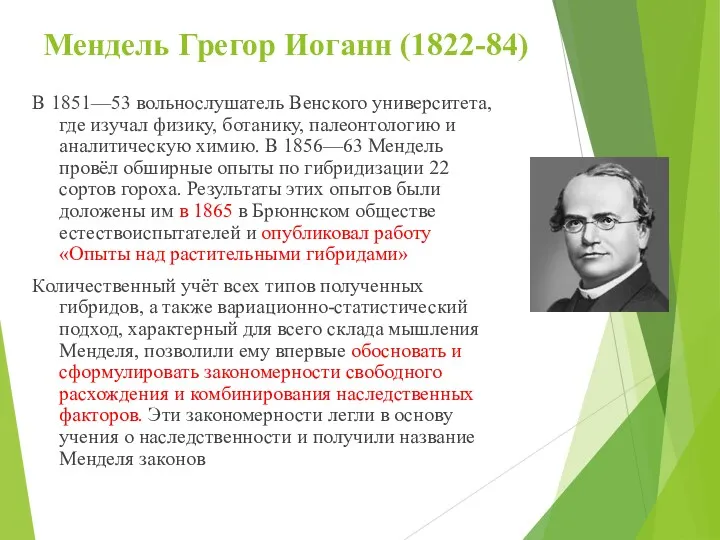 Мендель Грегор Иоганн (1822-84) В 1851—53 вольнослушатель Венского университета, где