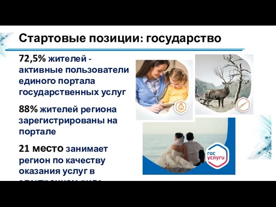 Стартовые позиции: государство 72,5% жителей - активные пользователи единого портала