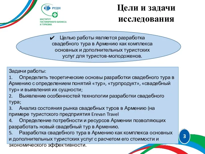 Цели и задачи исследования Целью работы является разработка свадебного тура