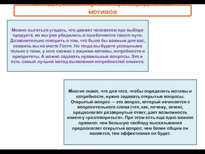 Методы, используемые при определении мотивов Многие знают, что для того,