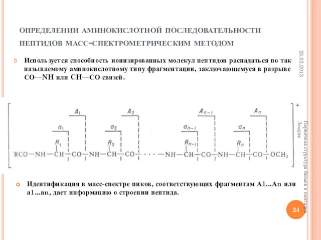 определении аминокислотной последовательности пептидов масс-спектрометрическим методом Используется способность ионизированных молекул