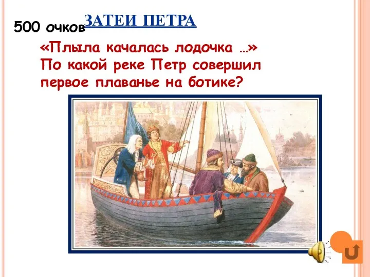 ЗАТЕИ ПЕТРА «Плыла качалась лодочка …» По какой реке Петр