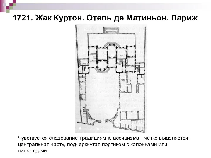 1721. Жак Куртон. Отель де Матиньон. Париж Чувствуется следование традициям