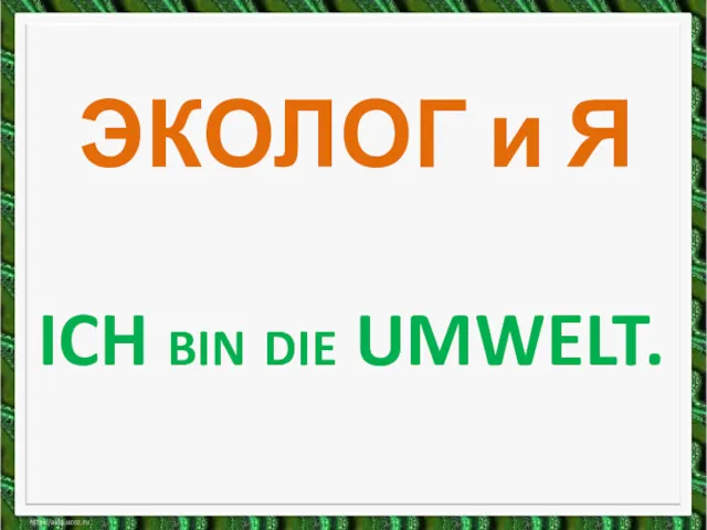 ICH BIN DIE UMWELT. ЭКОЛОГ и Я