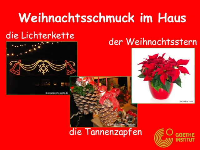 Weihnachtsschmuck im Haus der Weihnachtsstern die Lichterkette die Tannenzapfen By