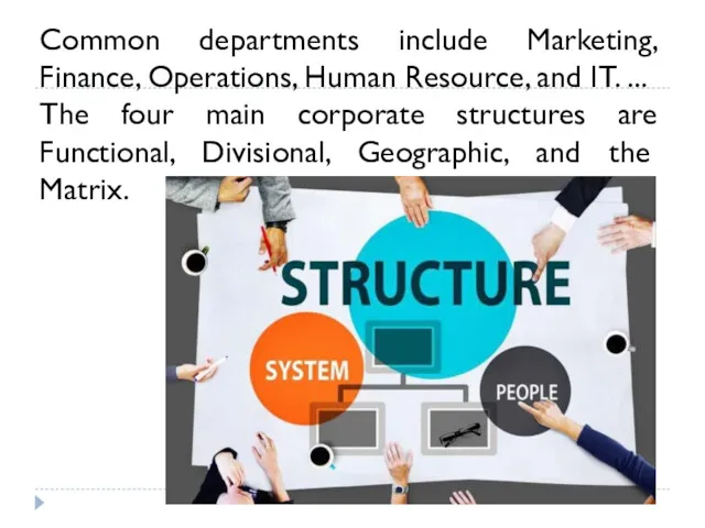 Common departments include Marketing, Finance, Operations, Human Resource, and IT.