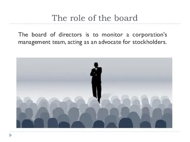 The role of the board The board of directors is